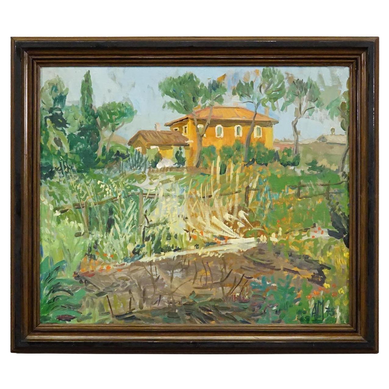 Vintage Ölgemälde eines mediterranen Dorfes, Alexander Michael 1975