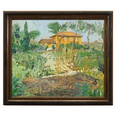 Peinture à l'huile vintage d'un village méditerranéen, Alexander Michael 1975