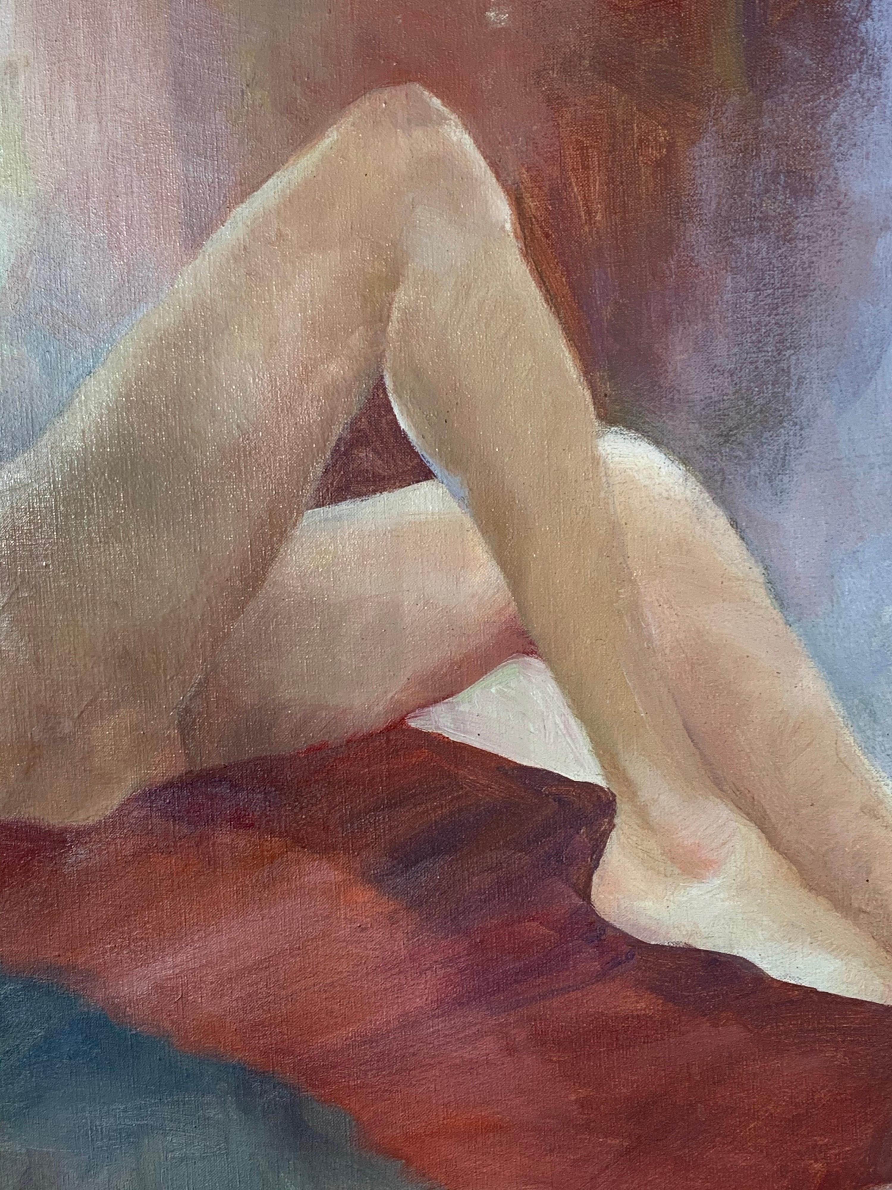 Vintage Oil Painting of a Nude Women Laying on Her Back  1