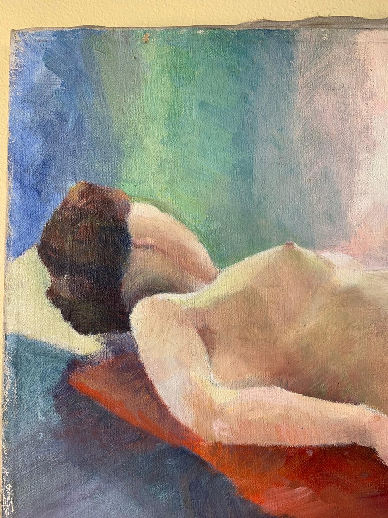 20th Century Vintage Oil Painting of a Nude Women Laying on Her Back  For Sale