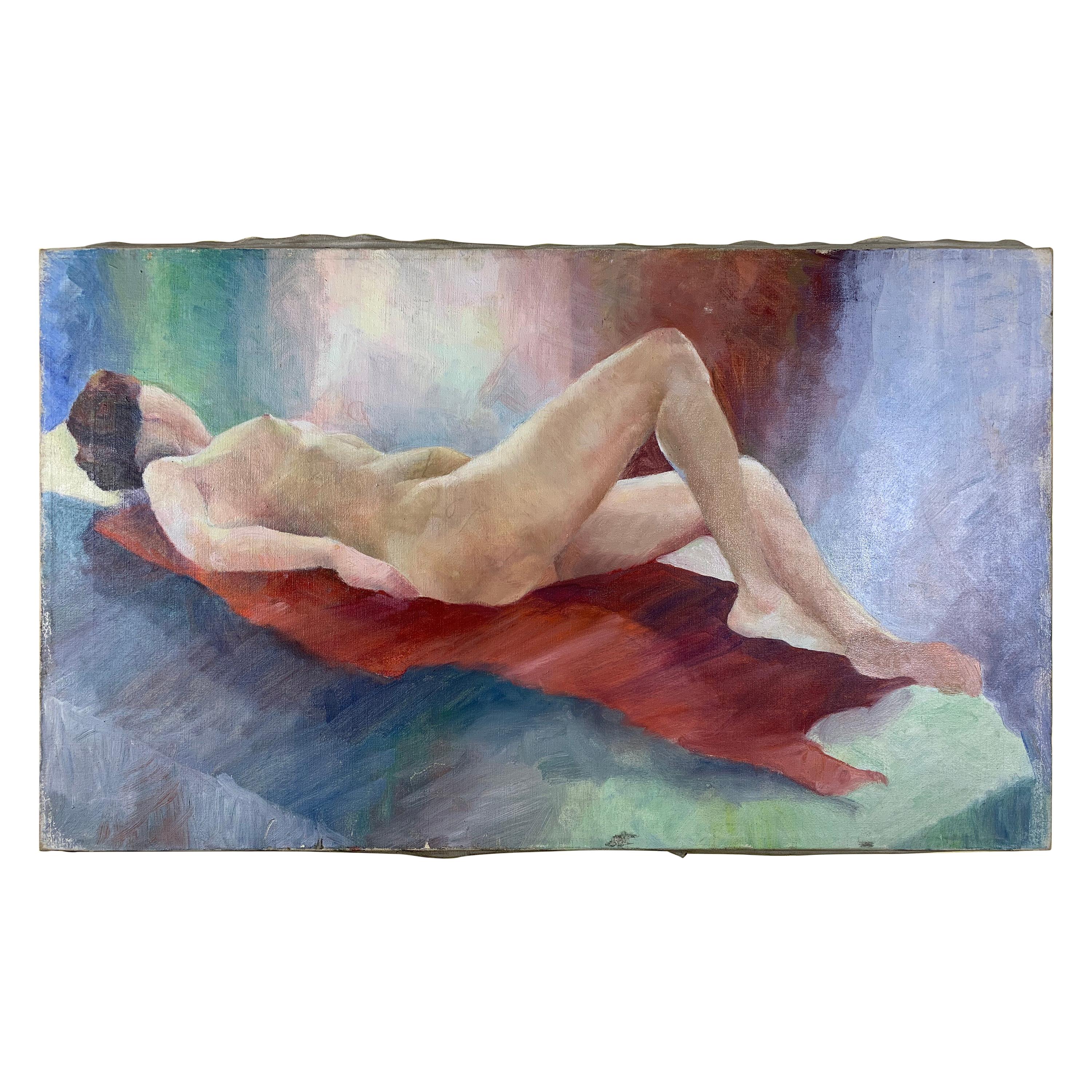 Vintage Oil Painting of a Nude Women Laying on Her Back 