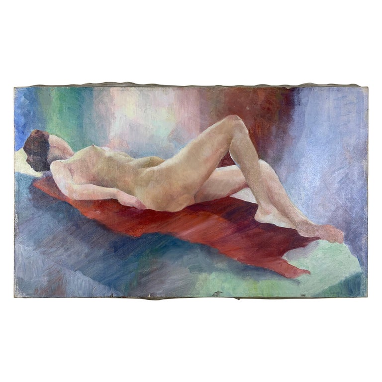 Vintage Oil Painting of a Nude Women Laying on Her Back  For Sale