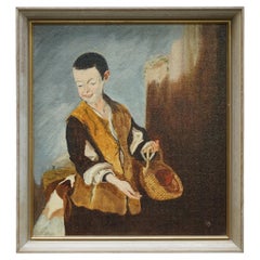ViNTAGE OIL PAINTING OF BARTOLOME ESTEBAN PEREZ MURILLO 1660 BOY WITH DOG