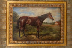 Vintage Oil Painting of Bay Horse in Gilded Frame, 20th Century.