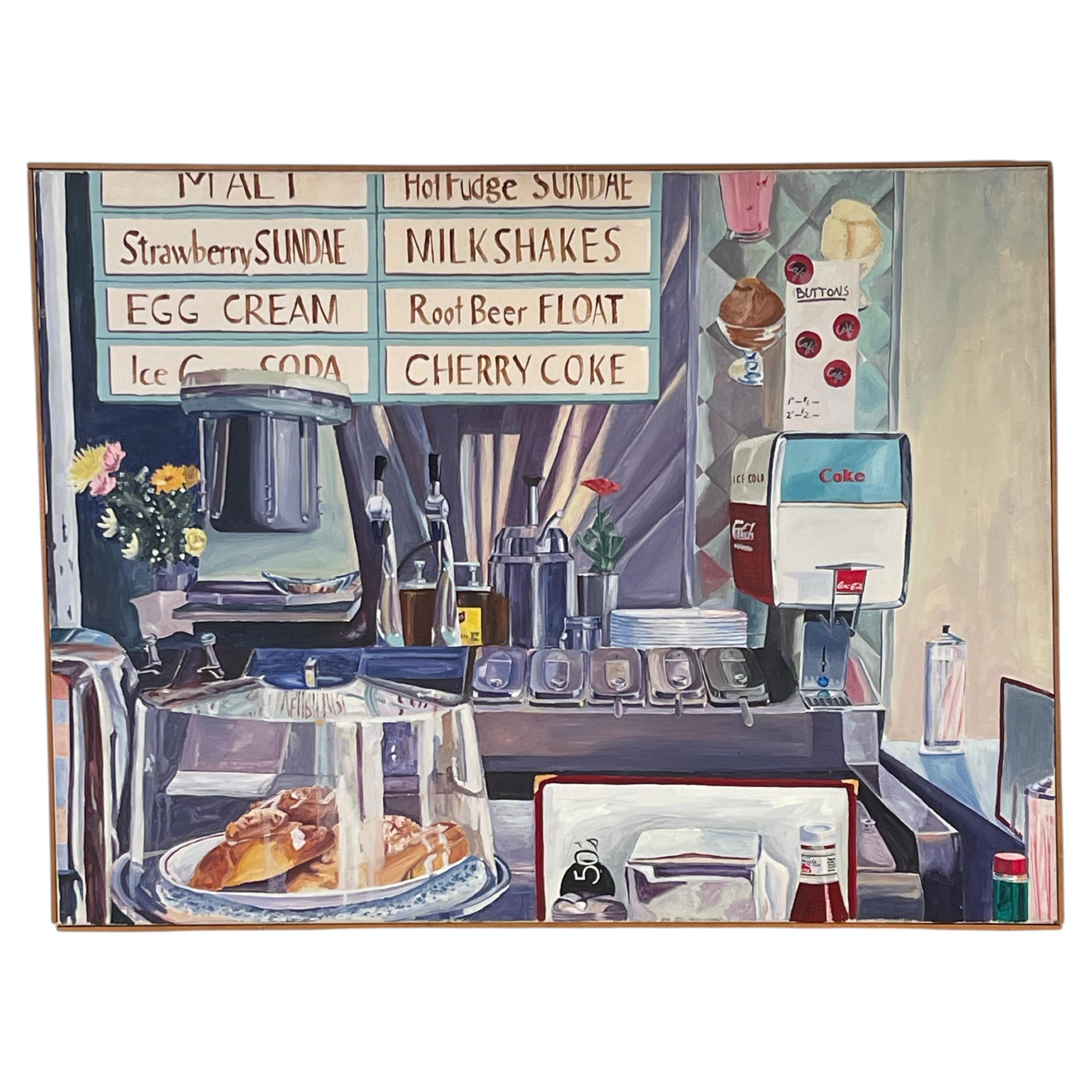 Vintage oil painting of Diner Scene Circa 1980s