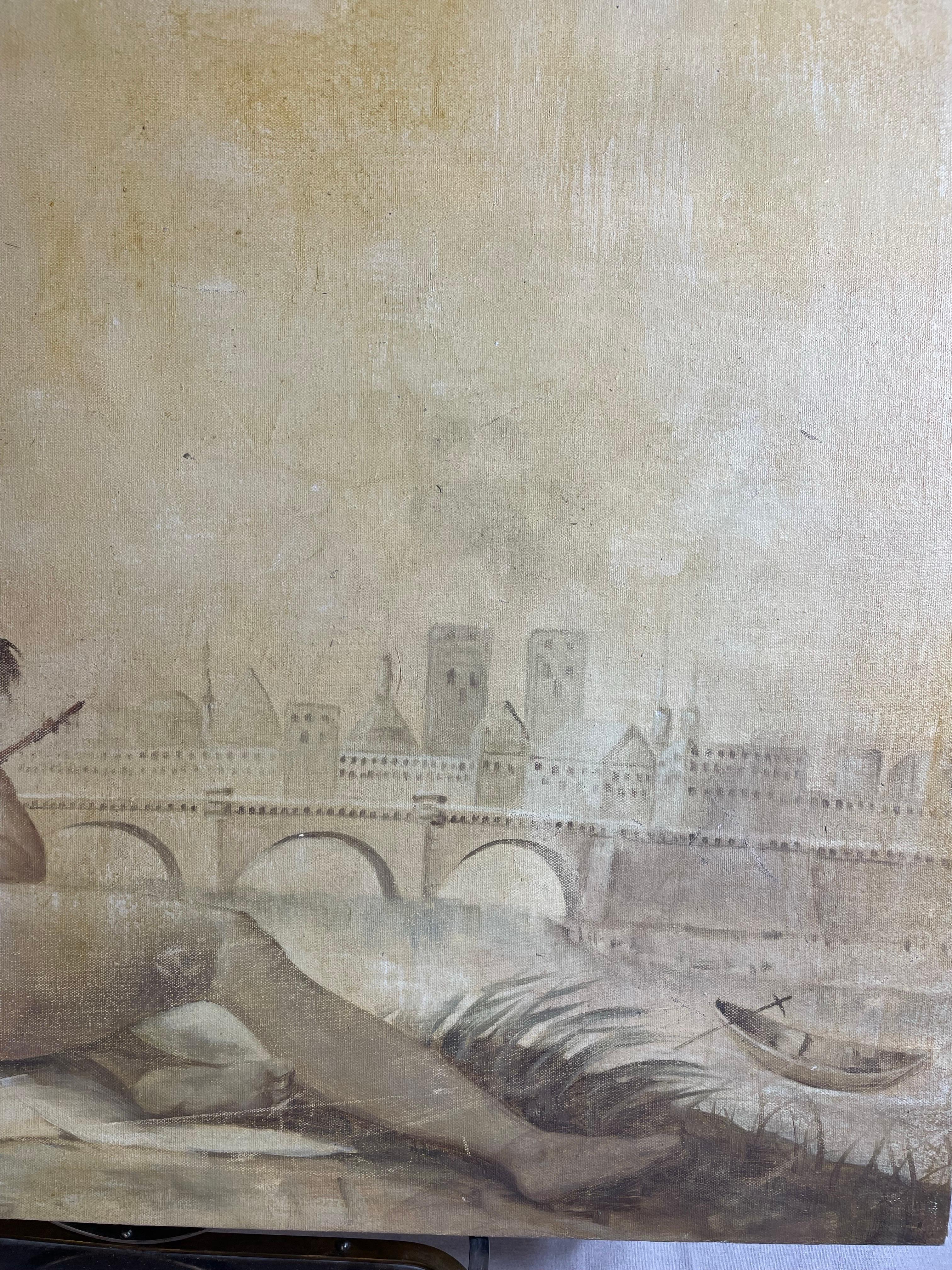 Vintage Oil Painting of European Scene For Sale 6