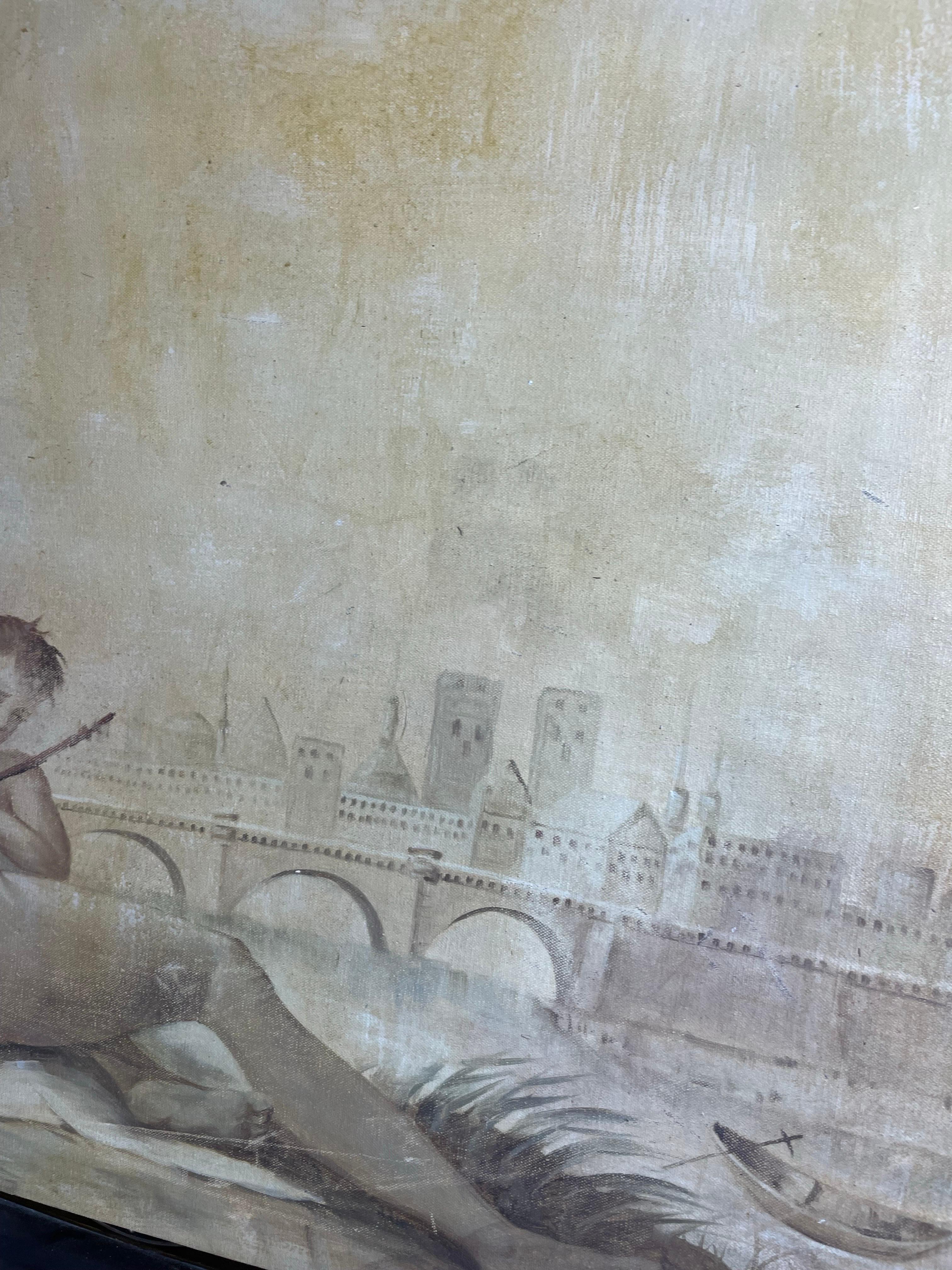 Vintage Oil Painting of European Scene For Sale 4