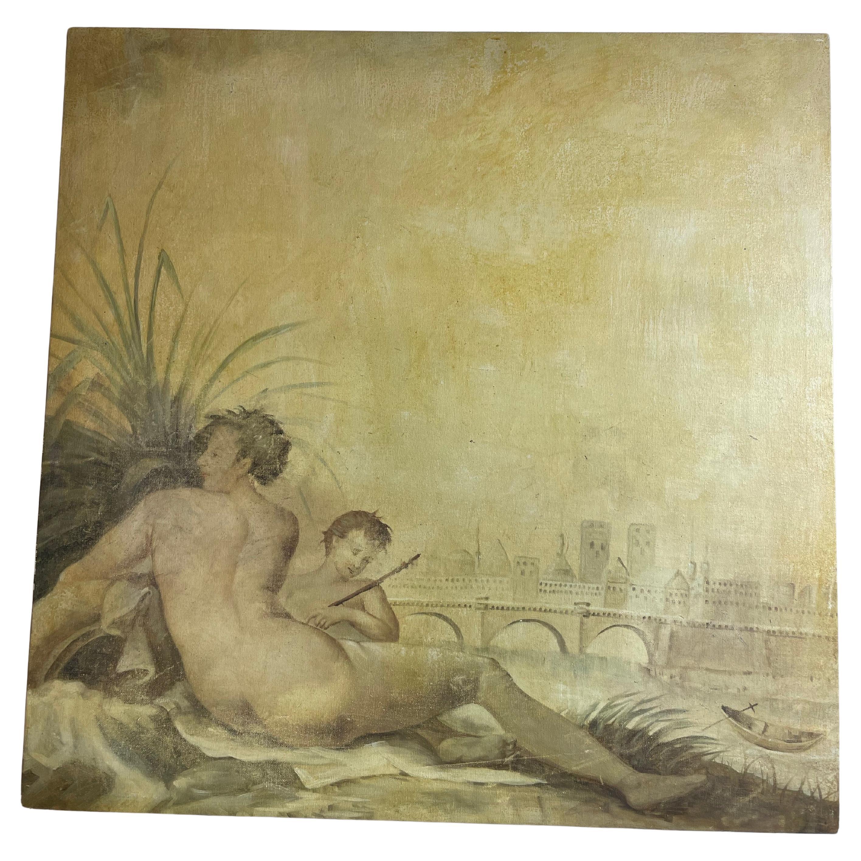 Óleo Vintage de Escena Europea