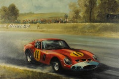 Vintage Oil Painting of Ferrari 250 GTO by Dion Pears 20th Century