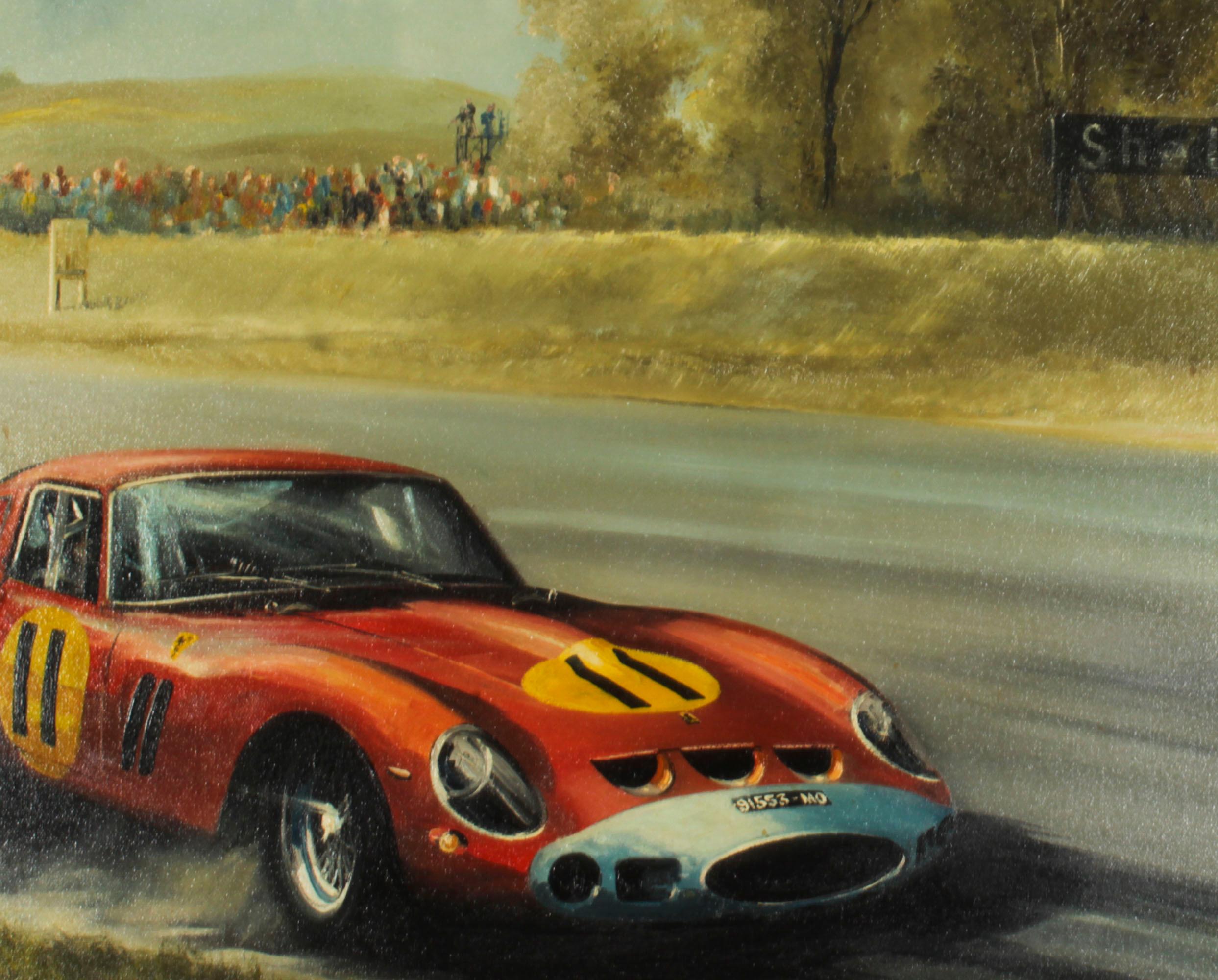 Canvas Vintage Oil Painting of Ferrari 250 GTO by Dion Pears 20th Century For Sale