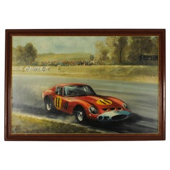 Antique Oil Painting of Ferrari 250 GTO by Dion Pears 20th Century
