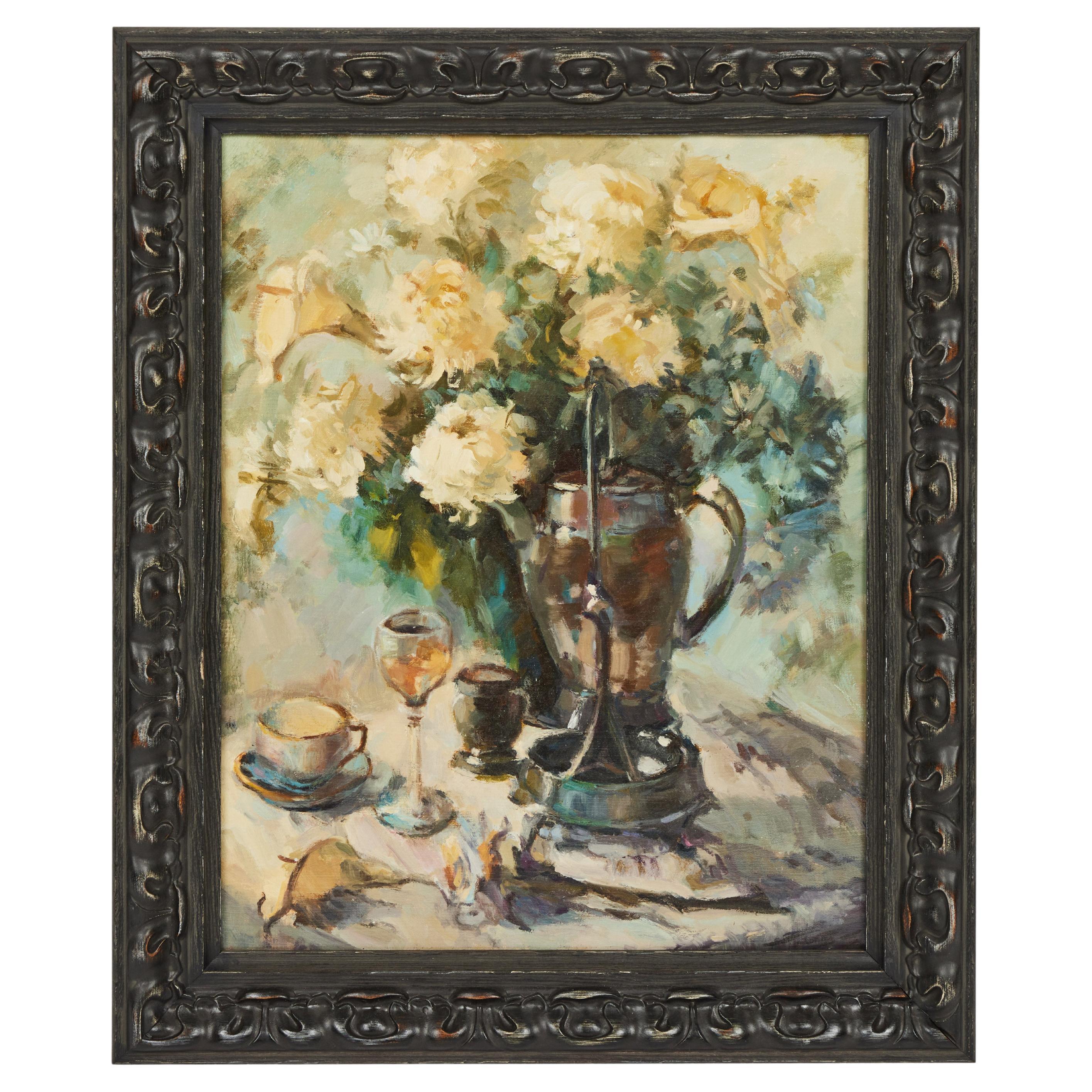 Vintage Oil Painting of Floral Still Life
