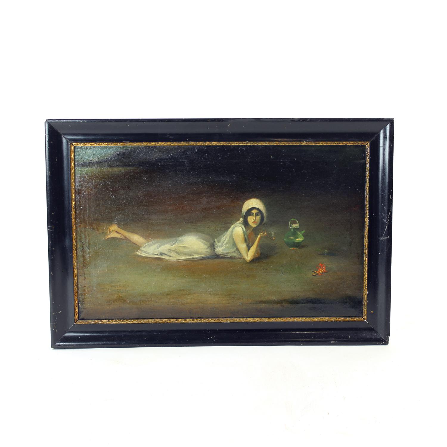 Beautiful vintage oil painting in an original frame. The pinting is named Gypsy Woman from Zamutov. Originally from the region of Czechoslovakia. The painting was hanging in the first owner apartment where we were able to collect it from. The