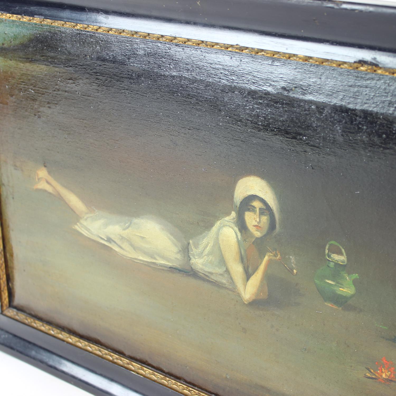 Mid-20th Century Vintage Oil Painting Of Gypsy From Zamutov, Czechoslovakia 1940s For Sale