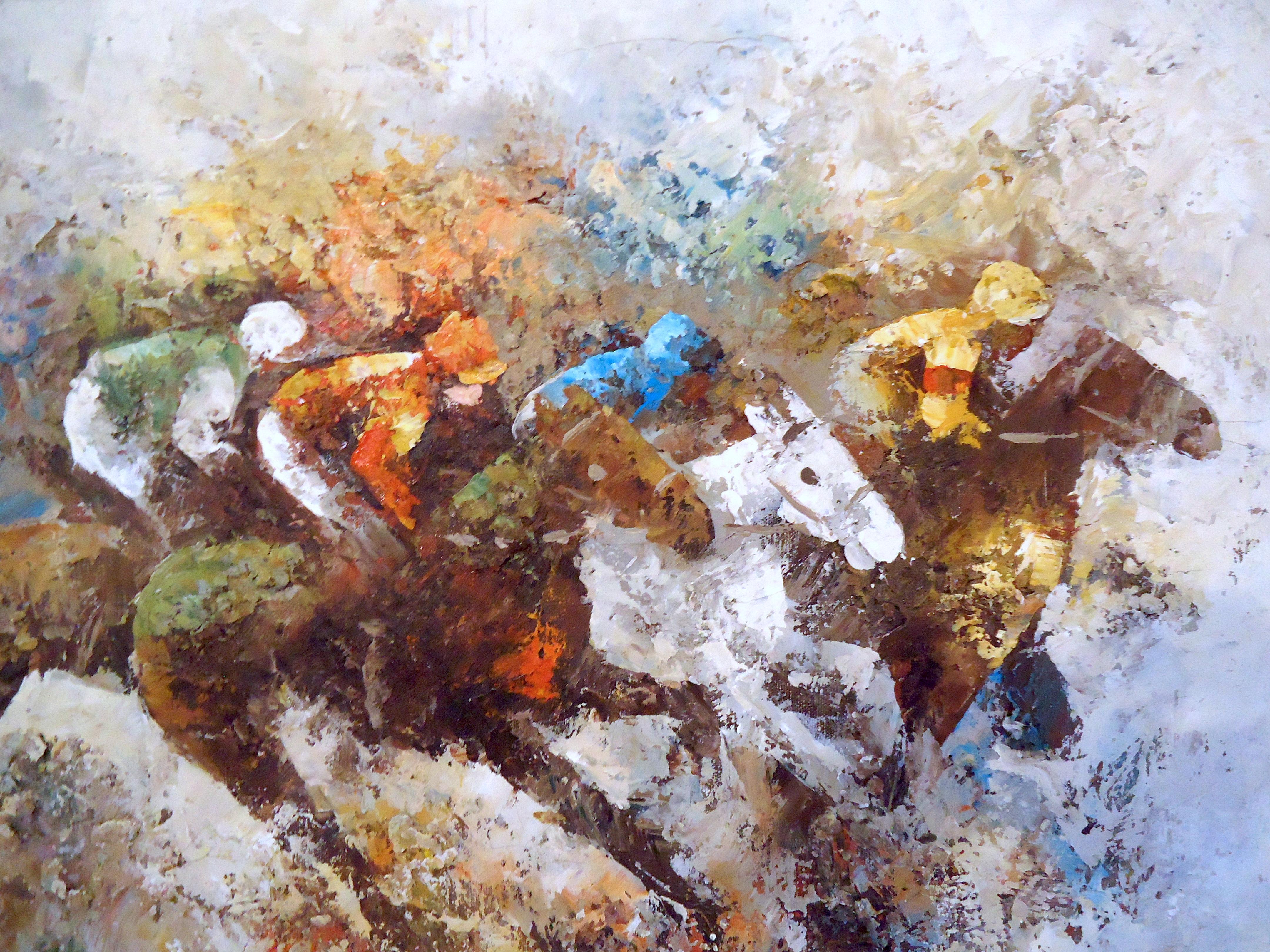 Mid-Century Modern Vintage Oil Painting of Horses
