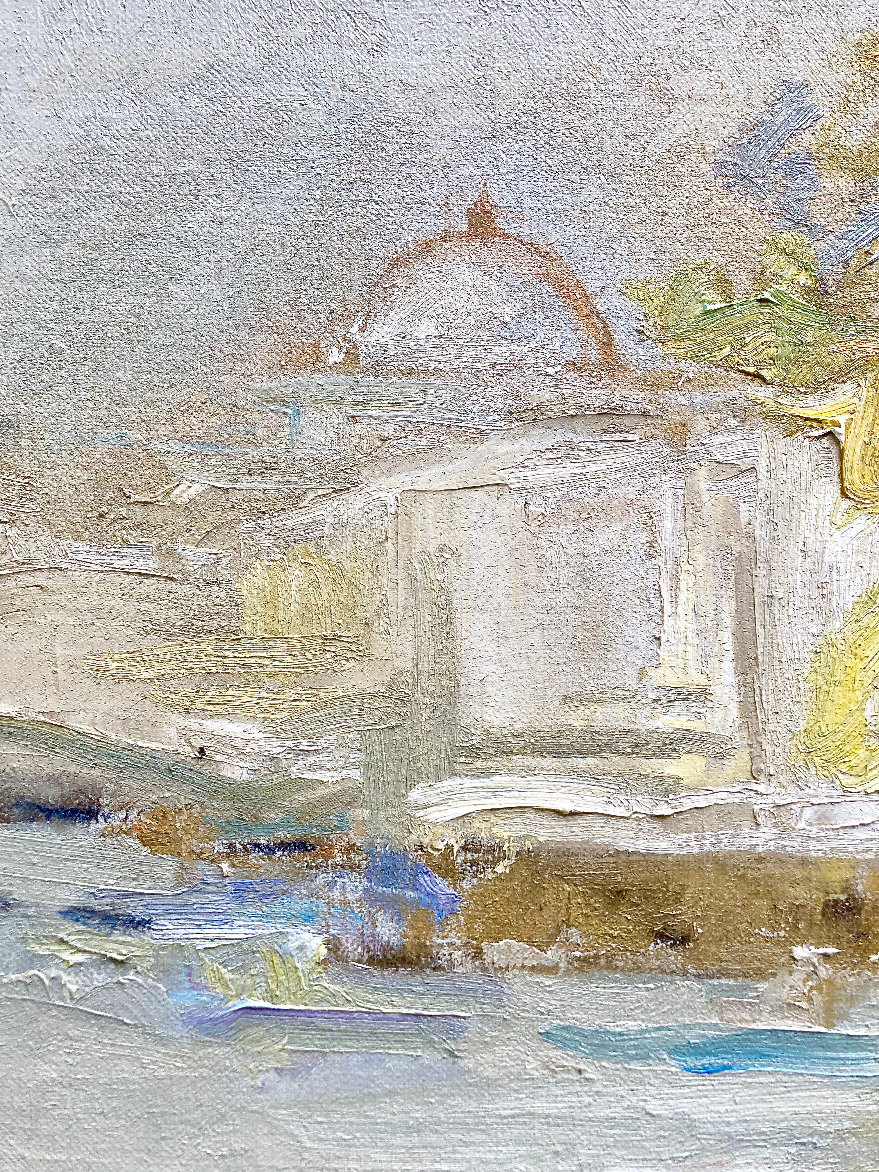 Moderno Pittura a olio d'epoca di Parigi firmata dall'artista rumena Mariana Elas e datata 1990 in vendita