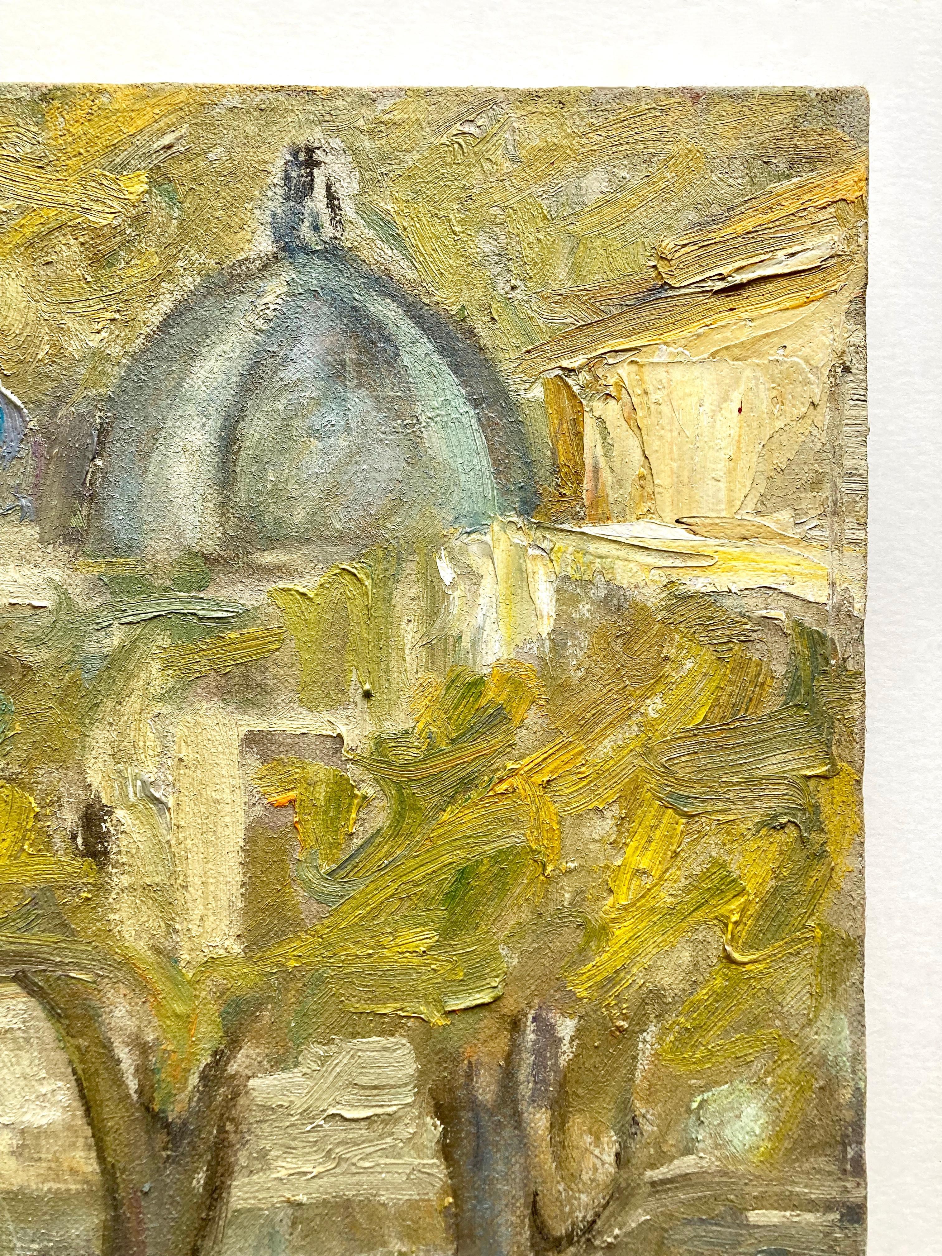 Dipinto a mano Pittura a olio d'epoca di Parigi firmata dall'artista rumena Mariana Elas e datata 1990 in vendita