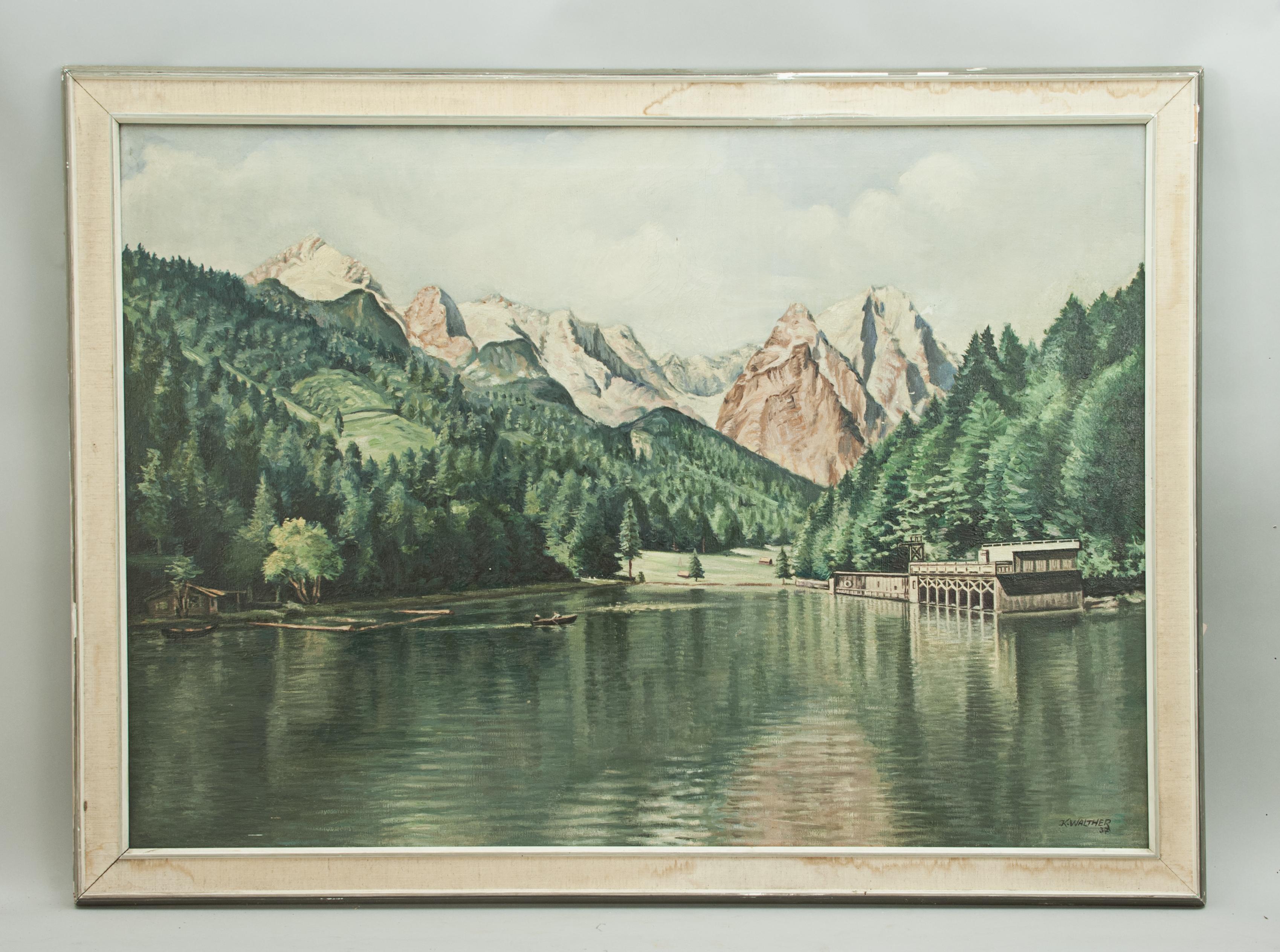 Peinture à l'huile vintage de Rissersee, Bavière, de Karl Walther en vente 7