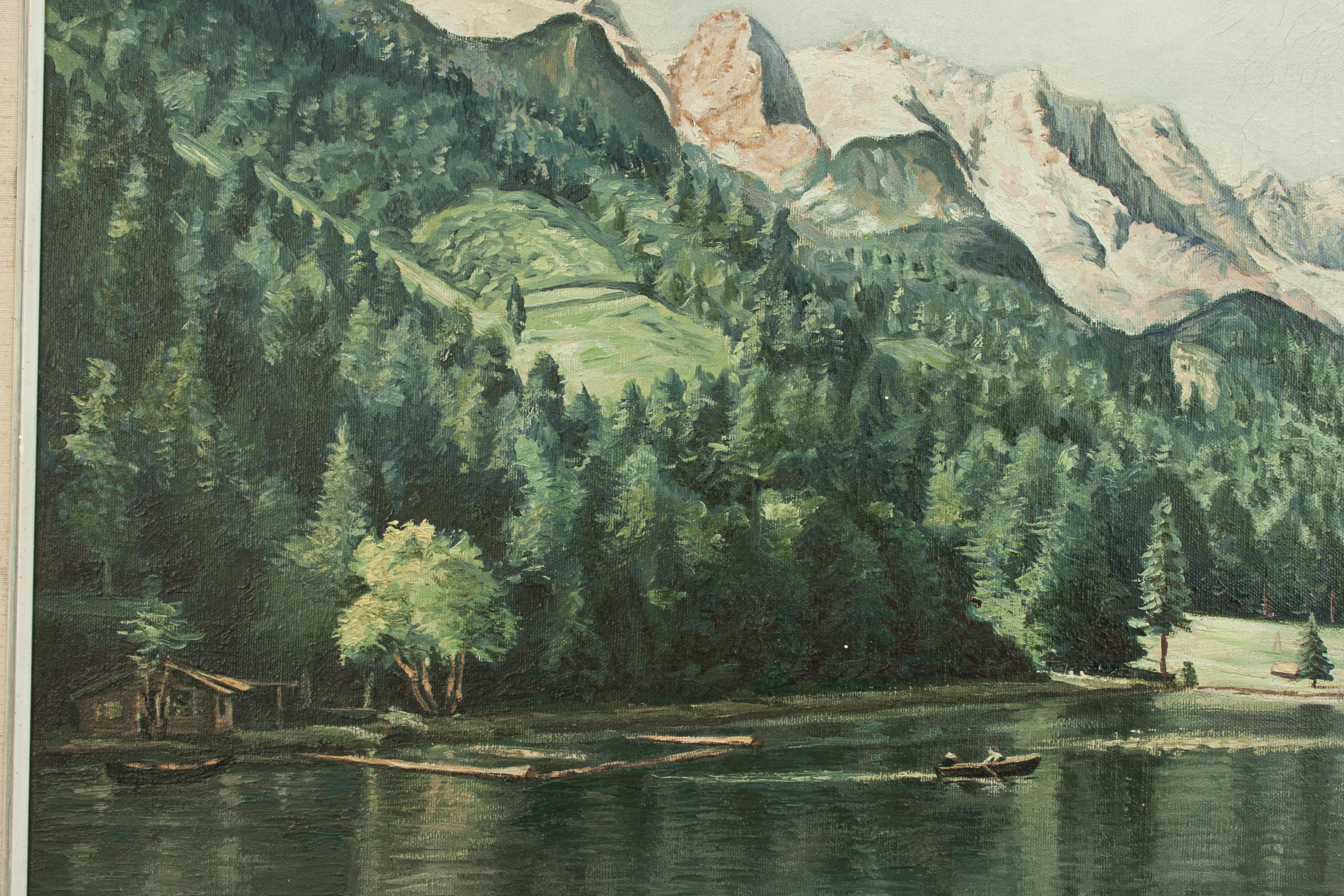 German Vintage Oil Painting of Rissersee, Bavaria by Karl Walther For Sale