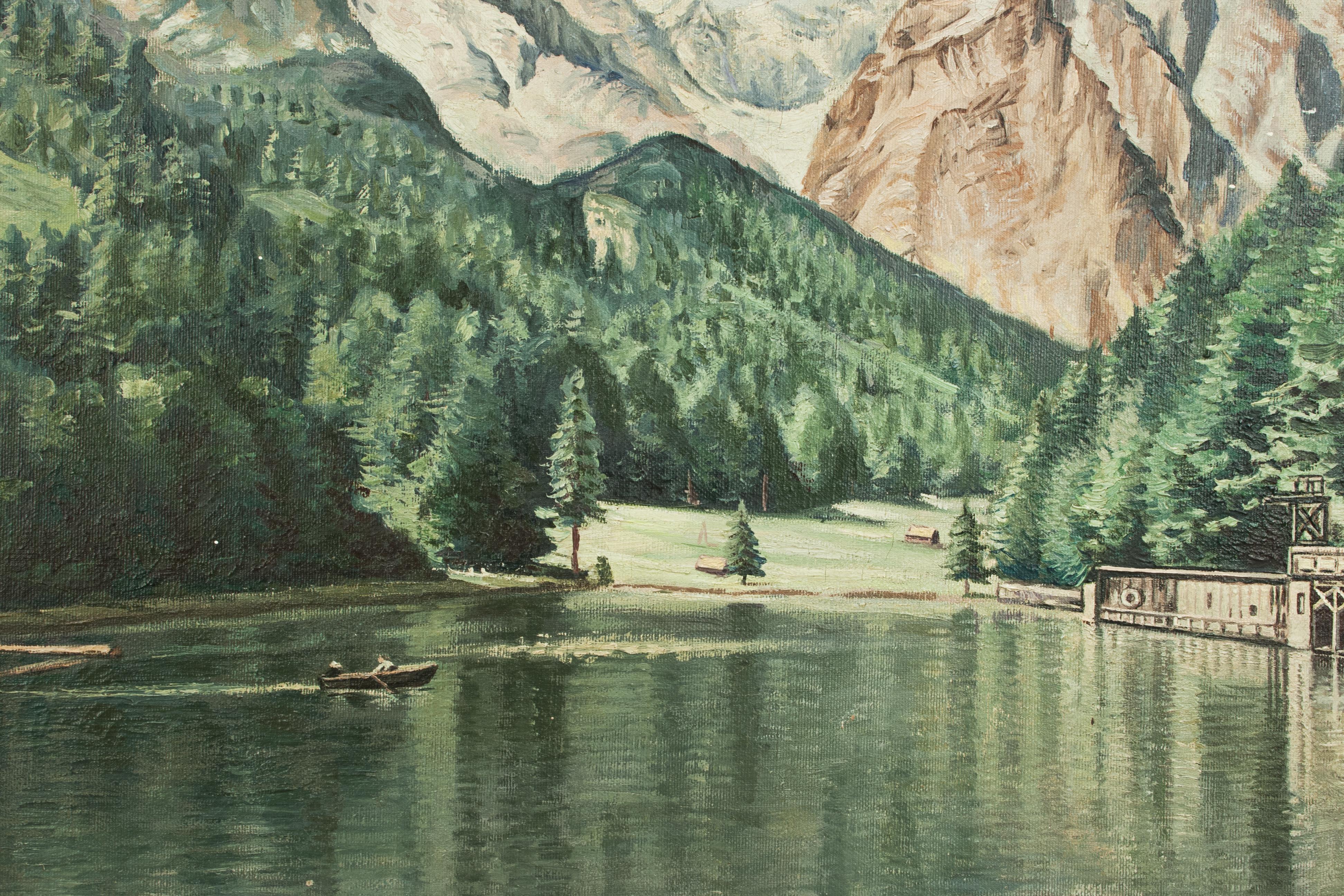 Milieu du XXe siècle Peinture à l'huile vintage de Rissersee, Bavière, de Karl Walther en vente