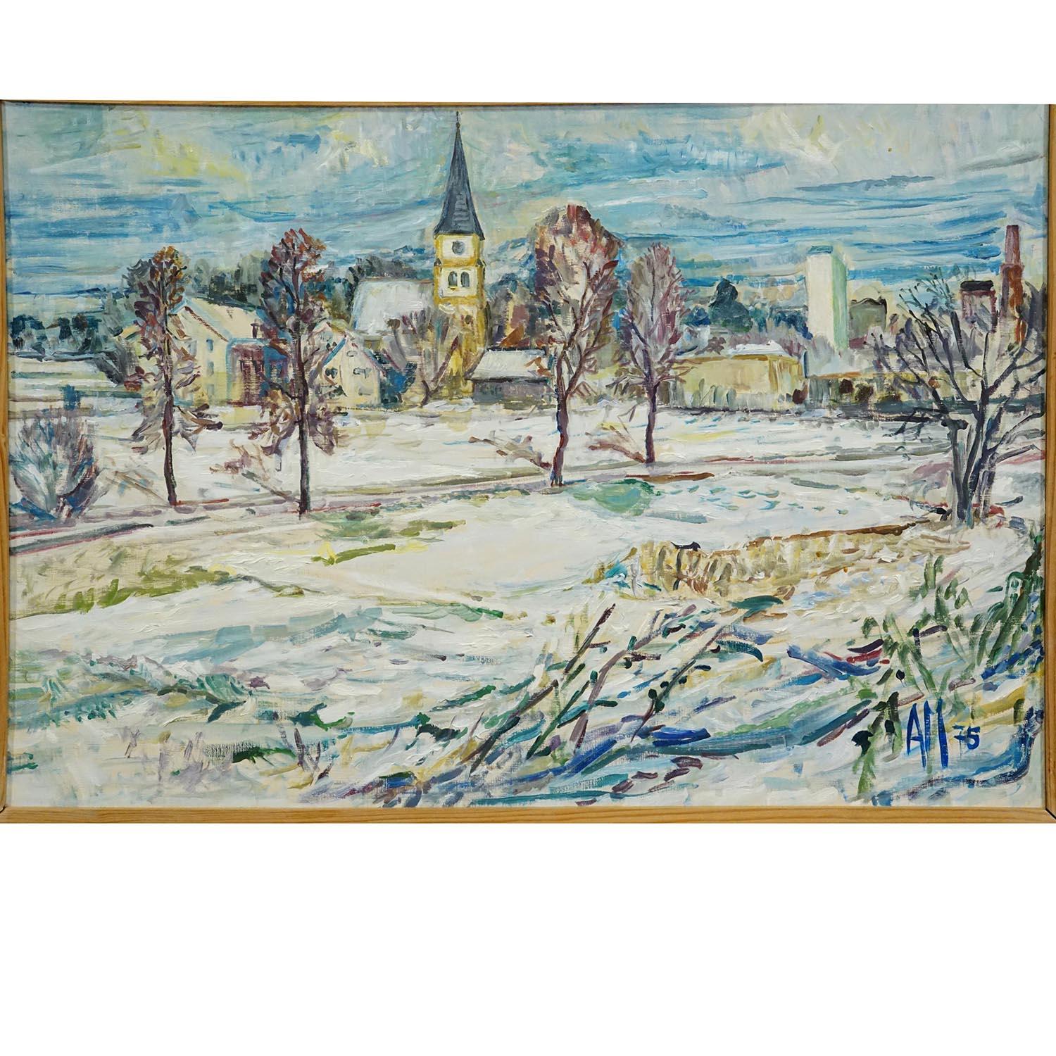 Altro Dipinto a olio d'epoca di Taufkirchen, Baviera, Alexander Michael 1975 in vendita