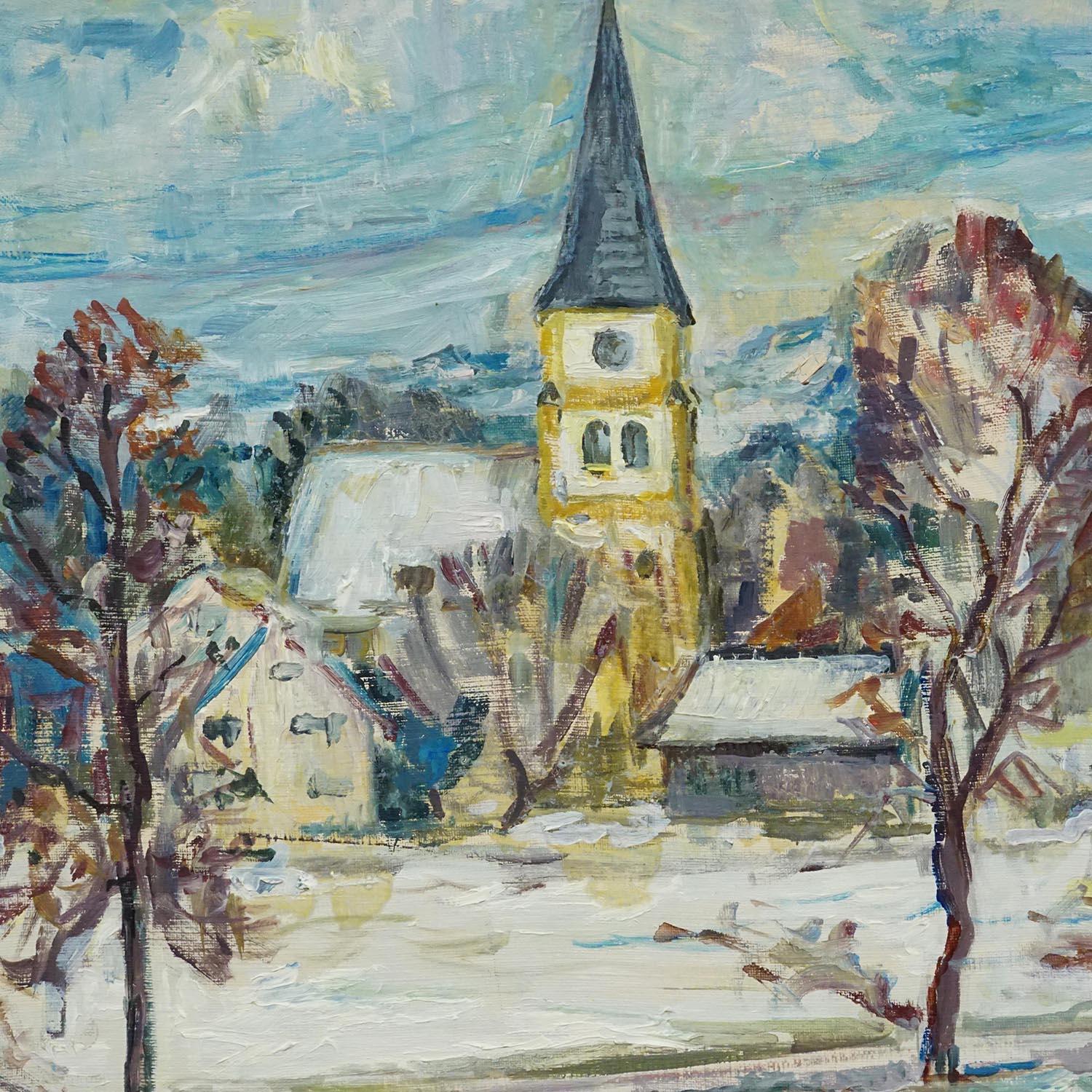 Tedesco Dipinto a olio d'epoca di Taufkirchen, Baviera, Alexander Michael 1975 in vendita