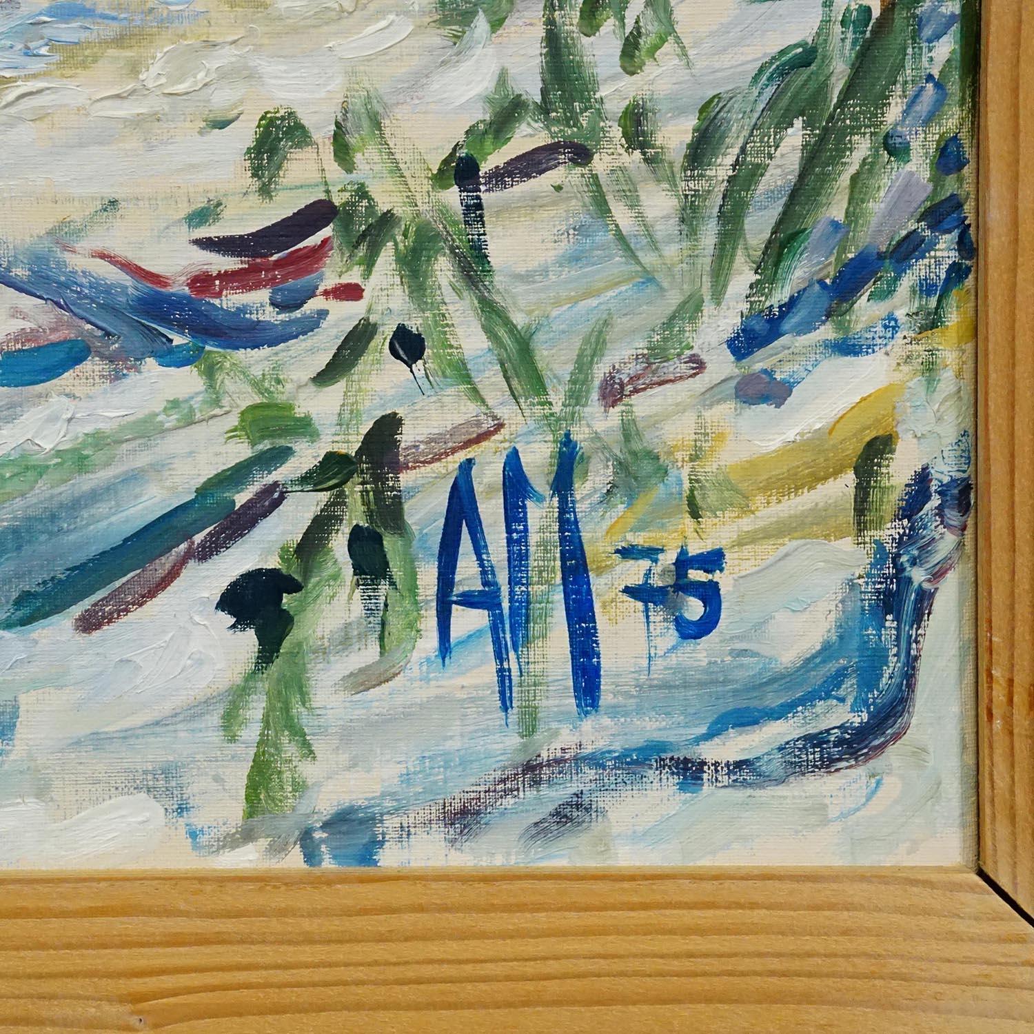 Dipinto a olio d'epoca di Taufkirchen, Baviera, Alexander Michael 1975 In condizioni buone in vendita a Berghuelen, DE