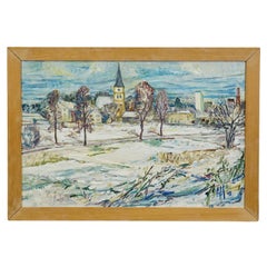 Vintage Oil Painting of Taufkirchen, Bavaria, Alexander Michael 1975