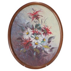 Vintage Oil Painting of Wild Flowers Bouquet, Oval, Framed Vintage Oil Painting of Wild Flowers Bouquet, Oval, Framed