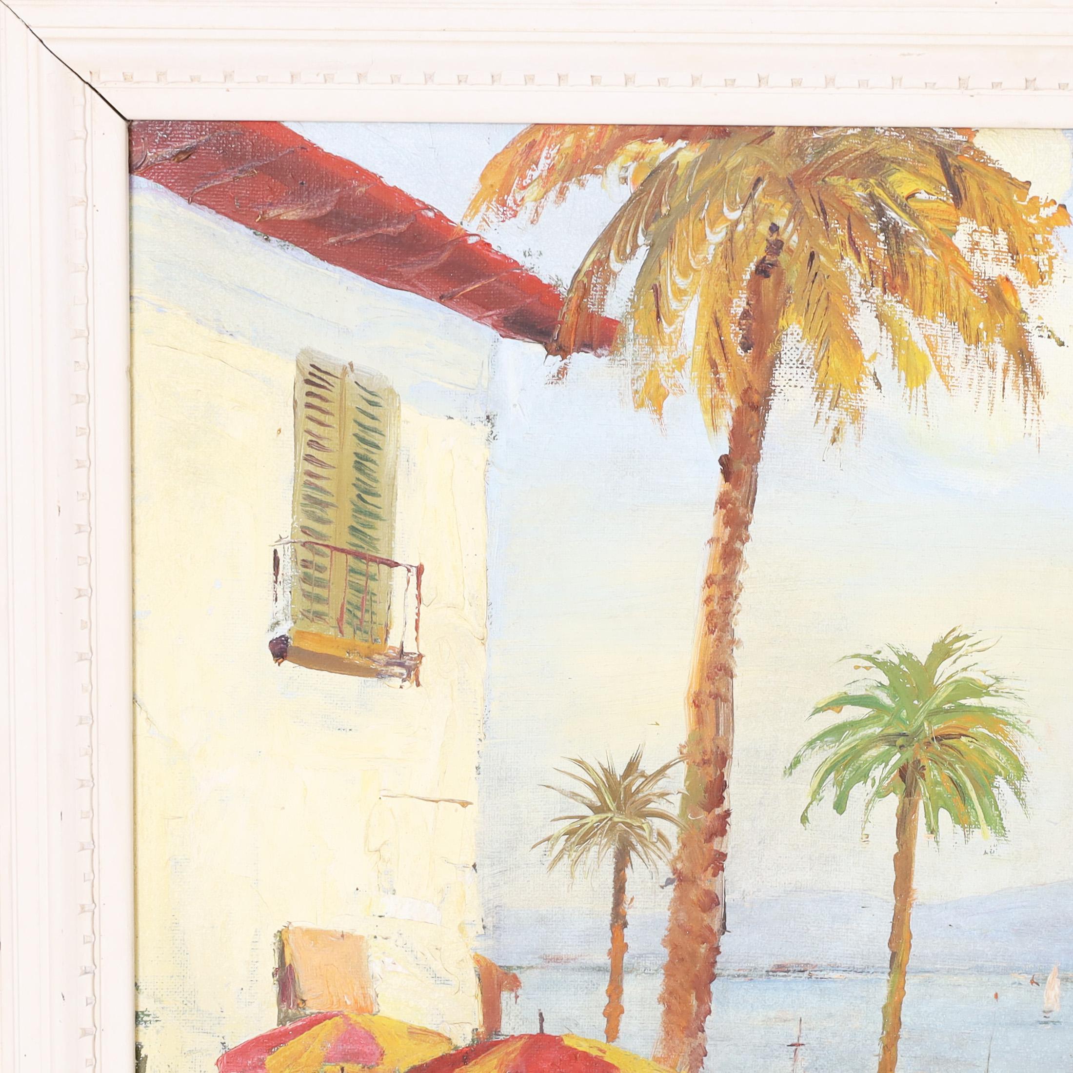 Bezauberndes Ölgemälde auf Leinwand, das Figuren in einer tropischen Umgebung mit Blumen darstellt, im impressionistischen Stil ausgeführt, signiert M Ford und in einem bemalten Holzrahmen präsentiert.