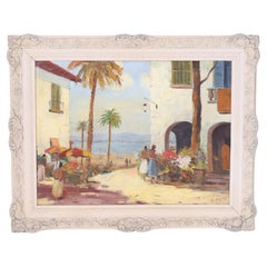 Vintage Oil Painting on Canvas of a Flower Market