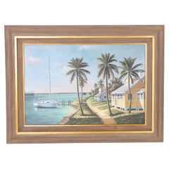 Vintage Oil Painting on Canvas of a Tropical Bayscape