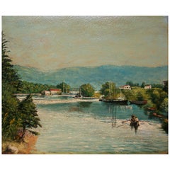 Vintage Oil Painting on Panel, Unframed, Signed, Mid-20th Century