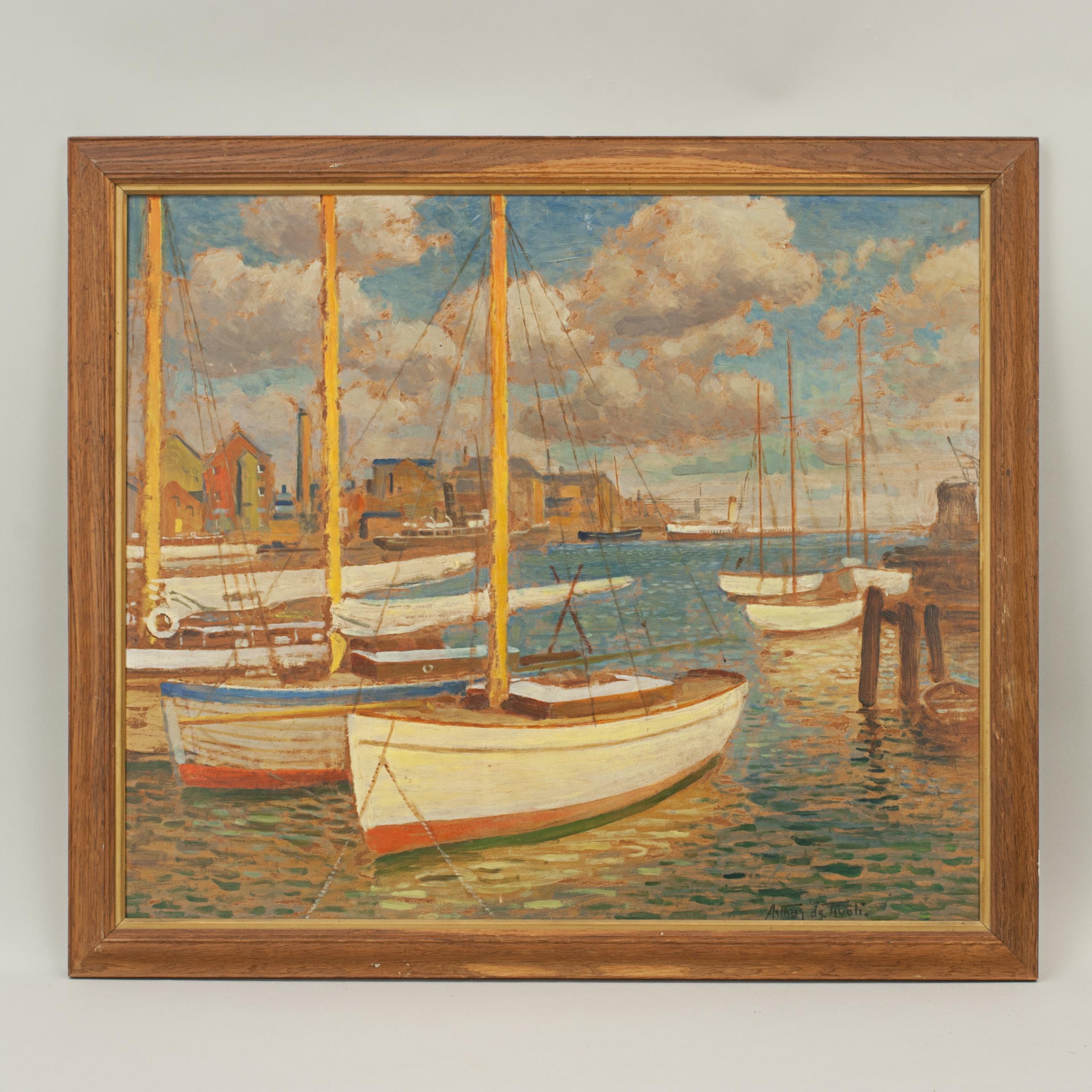 Vintage Oil Painting, Poole Harbour by Arthur Tivoli 5