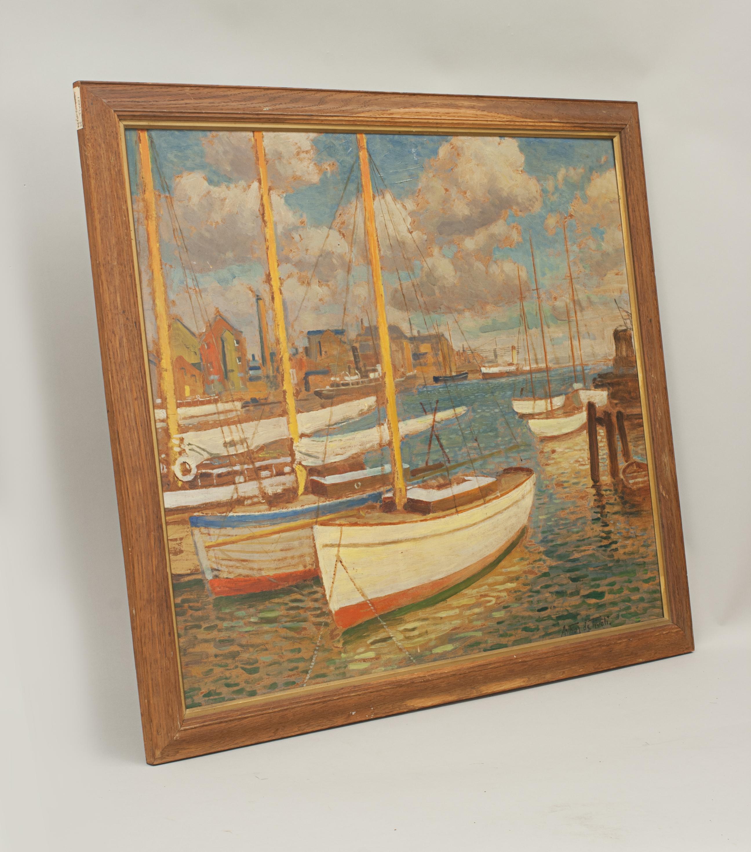 Sporting Art Vintage Oil Painting, Poole Harbour by Arthur Tivoli