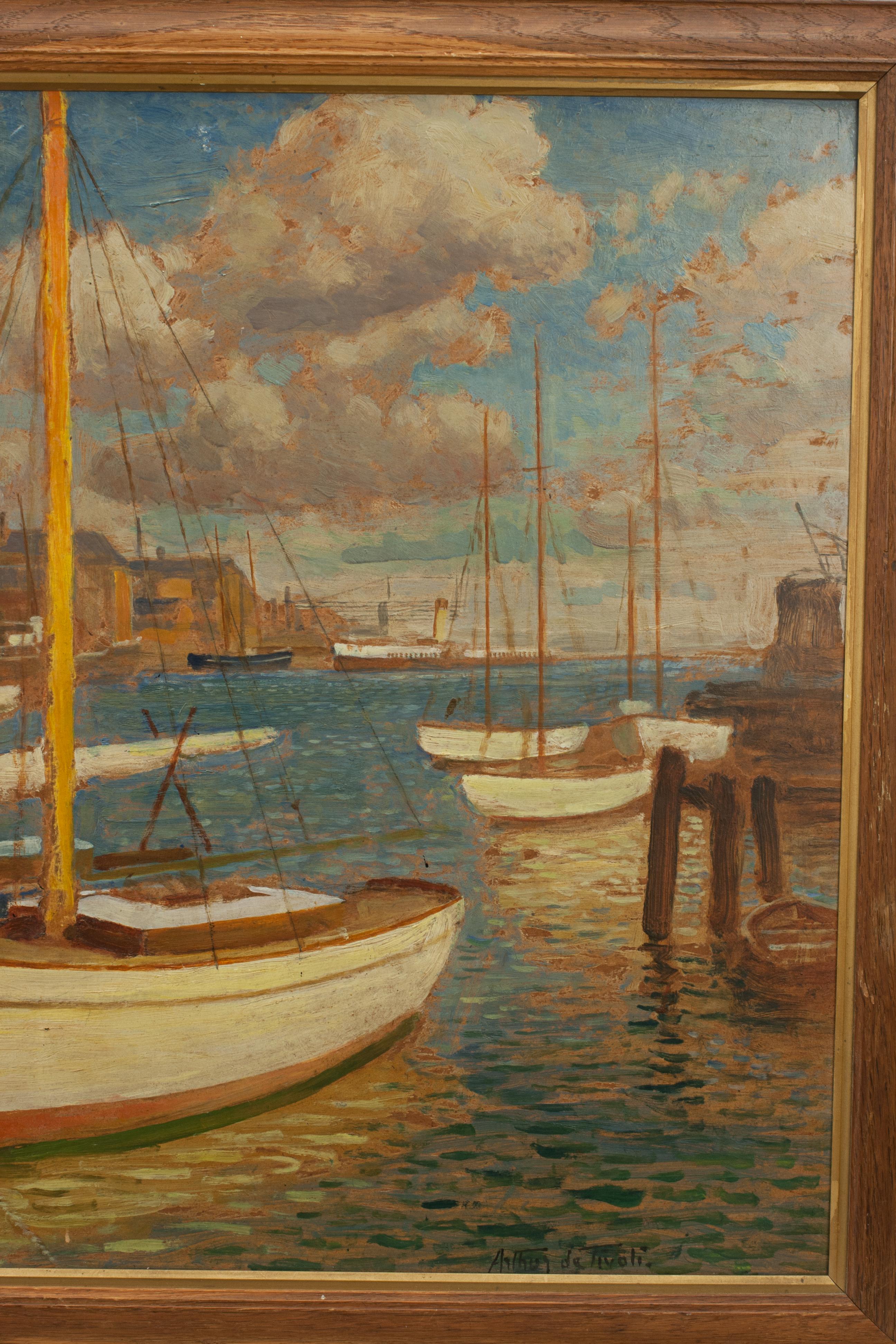 Early 20th Century Vintage Oil Painting, Poole Harbour by Arthur Tivoli