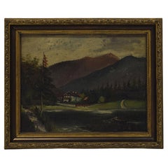 Vintage Oil Painting - Rural Farm in Pre-Alpine Landscape, Circa 1930-50 - 1H49