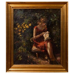 Vintage Oil Painting, the Artist's Wife in the Garden by Mogens Vantore