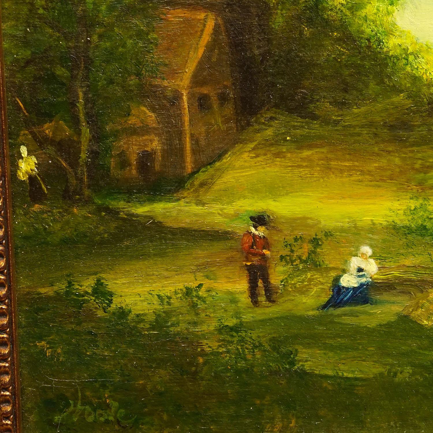 Painted Vintage Oil Painting Victorian River Landscape For Sale