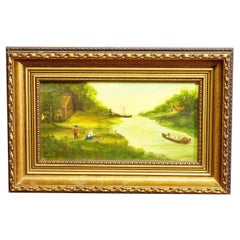 Antique Oil Painting Victorian River Landscape