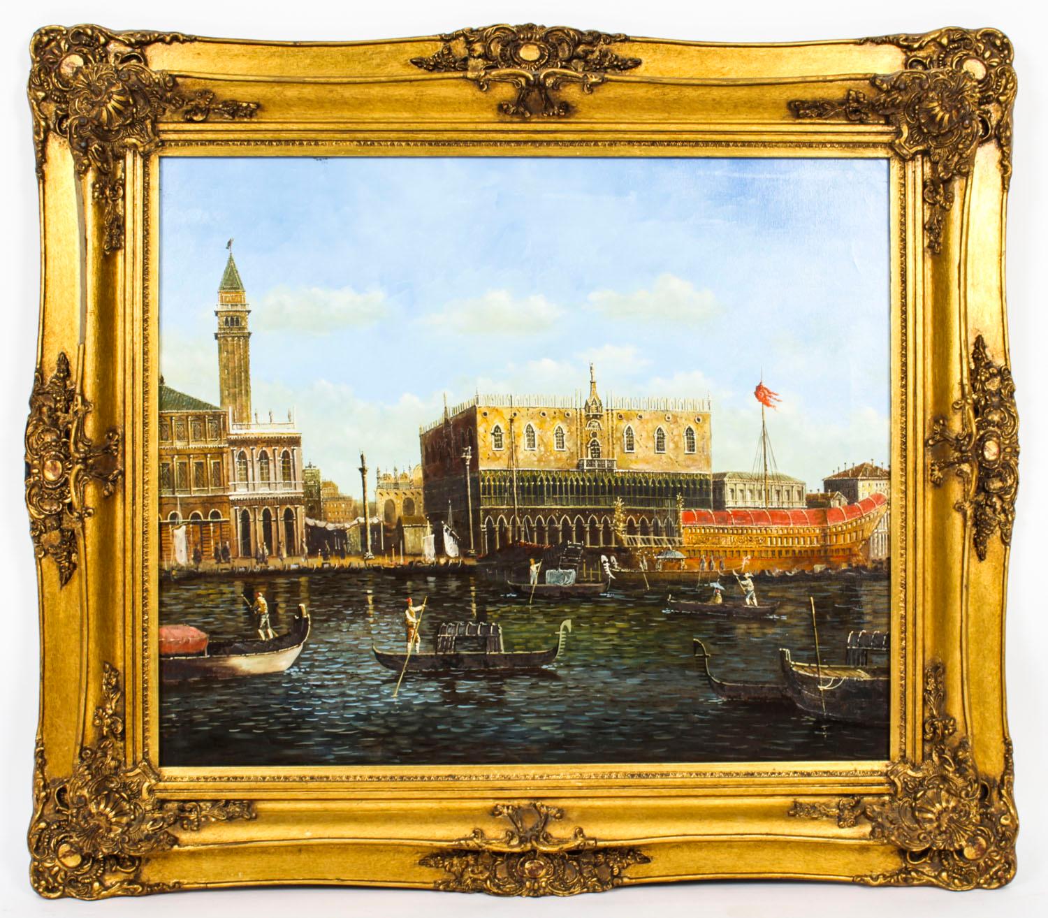 Vintage Oil Painting View Across The Grand Canal Venice, Mid 20th C 7