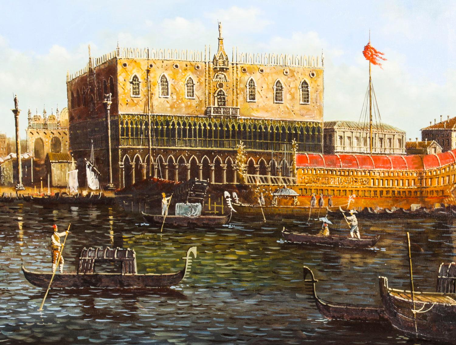 Mid-20th Century Vintage Oil Painting View Across The Grand Canal Venice, Mid 20th C