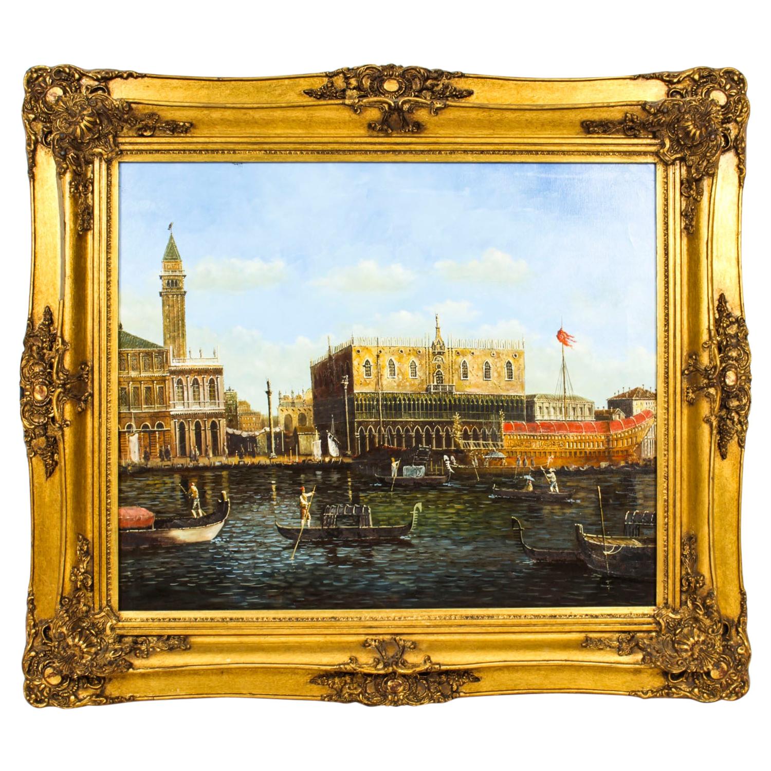 Vintage Oil Painting View Across The Grand Canal Venice, Mid 20th C