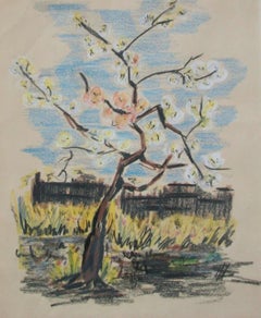 Vintage Oil Pastel Drawing - Blossoms (After Van Gogh) - Unframed - 20th Century