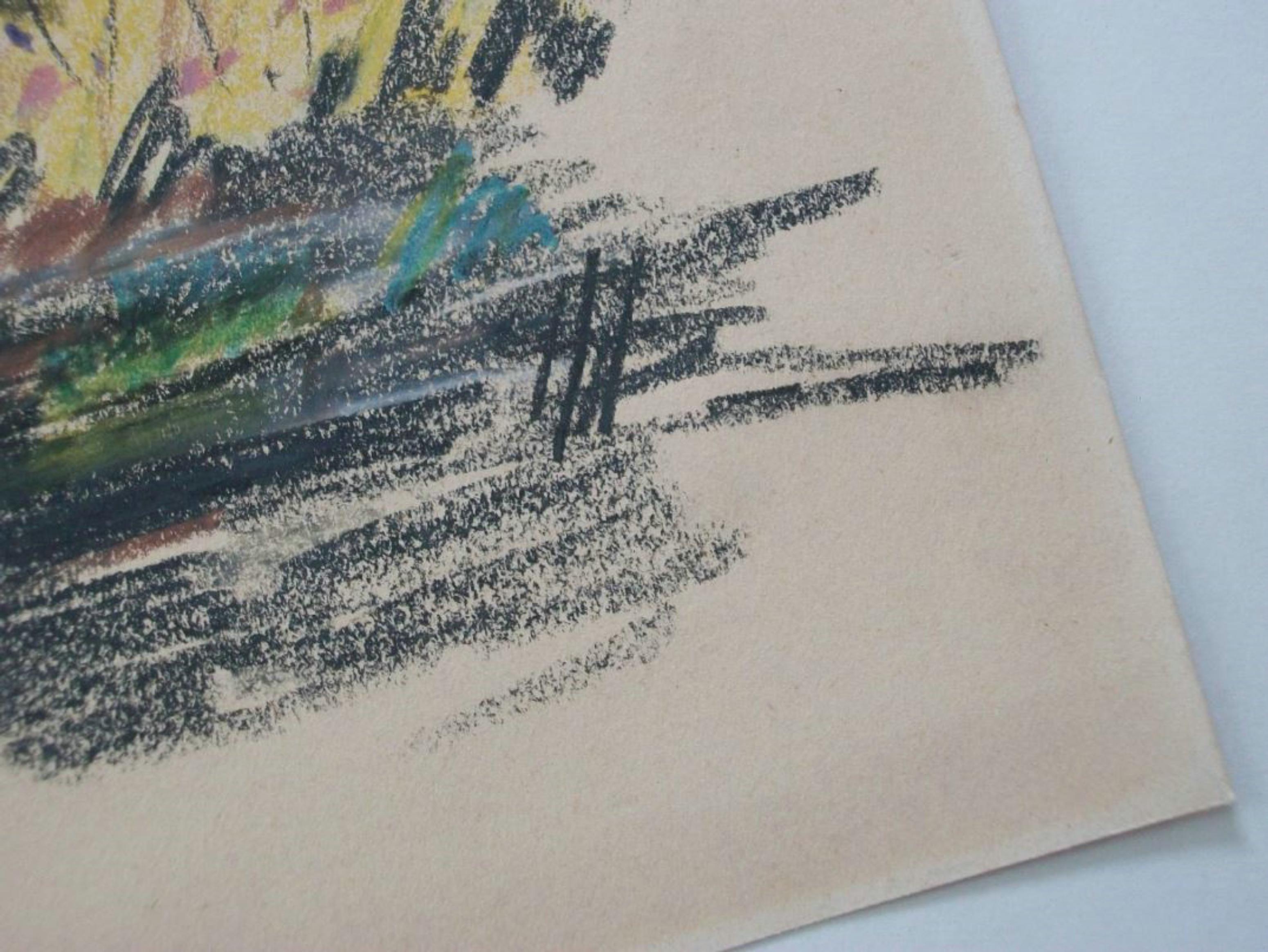 Vintage By Ölpastellzeichnung - Blüten (nach Van Gogh) - ungerahmt - 20. Jahrhundert (Handgefertigt) im Angebot