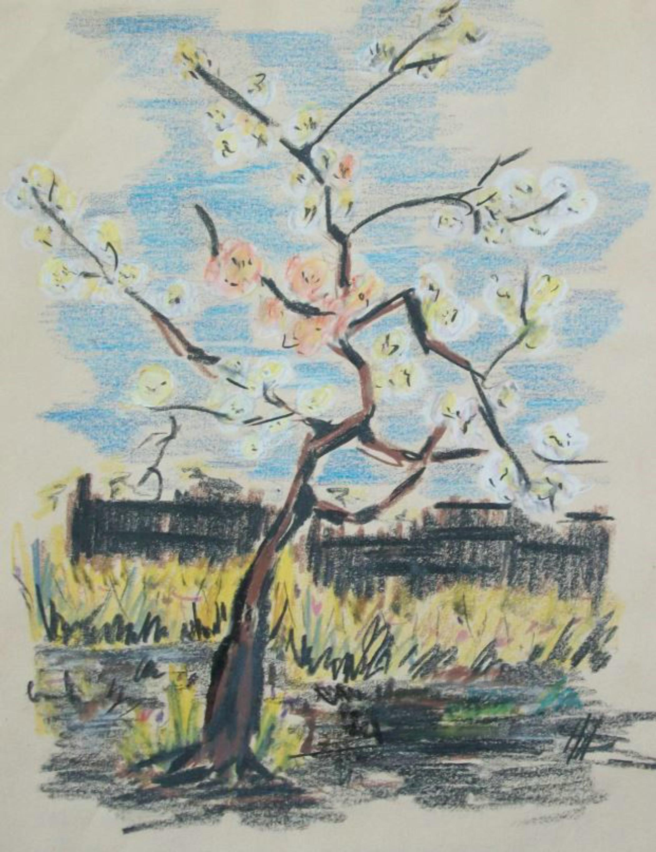 Vintage By Ölpastellzeichnung - Blüten (nach Van Gogh) - ungerahmt - 20. Jahrhundert im Angebot