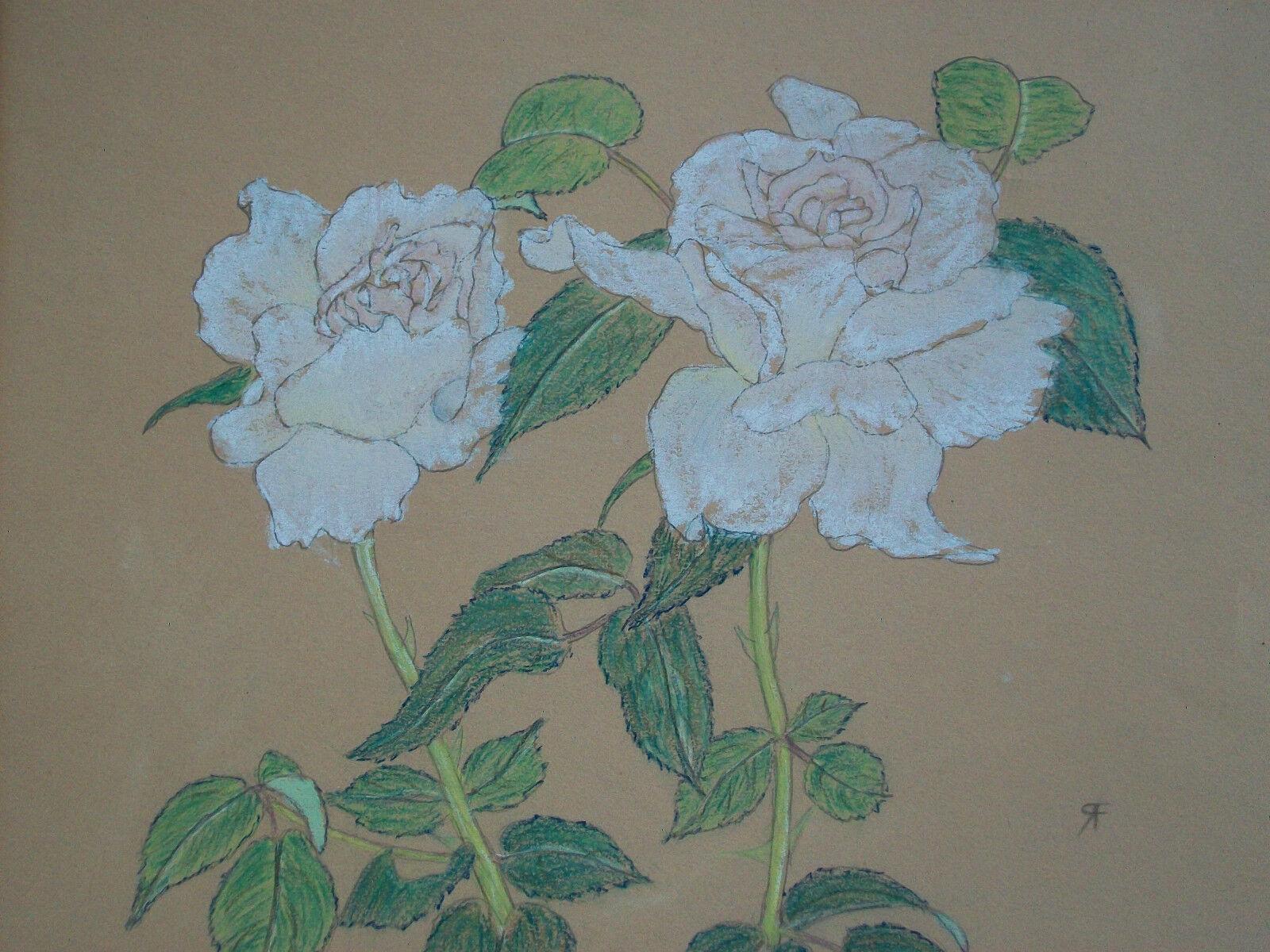 Vintage floral oil pastel drawing over graphite on buff paper - artist's cipher lower right - unframed - mid 20th century.

Good vintage condition - no loss - no damage - no restoration - bright & strong color - toning from a previous acidic