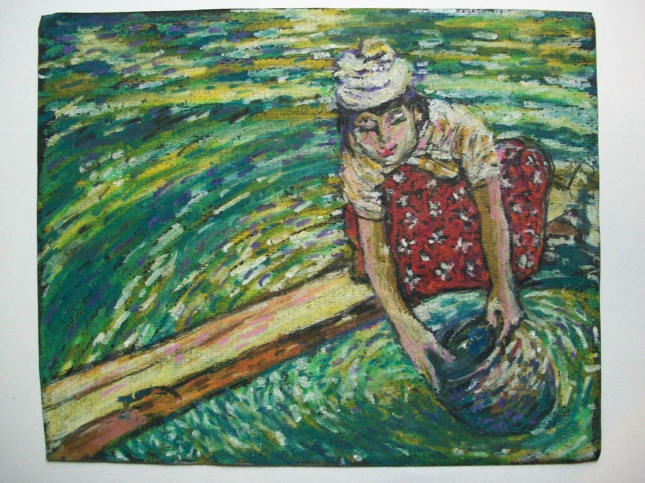 AUNG KHIN - Impressionist Oil Pastel Drawing - Unsigned - Myanmar - 20th Century For Sale 5