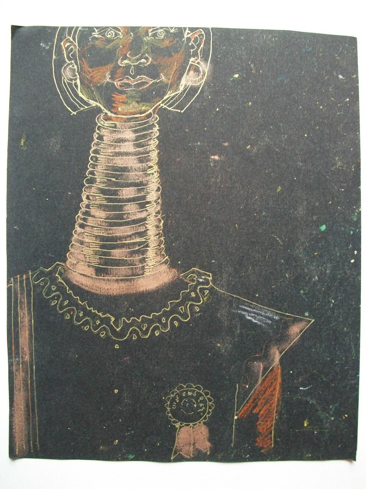 AUNG KHIN - Impressionist Oil Pastel Drawing - Unsigned - Myanmar - 20th Century For Sale 6