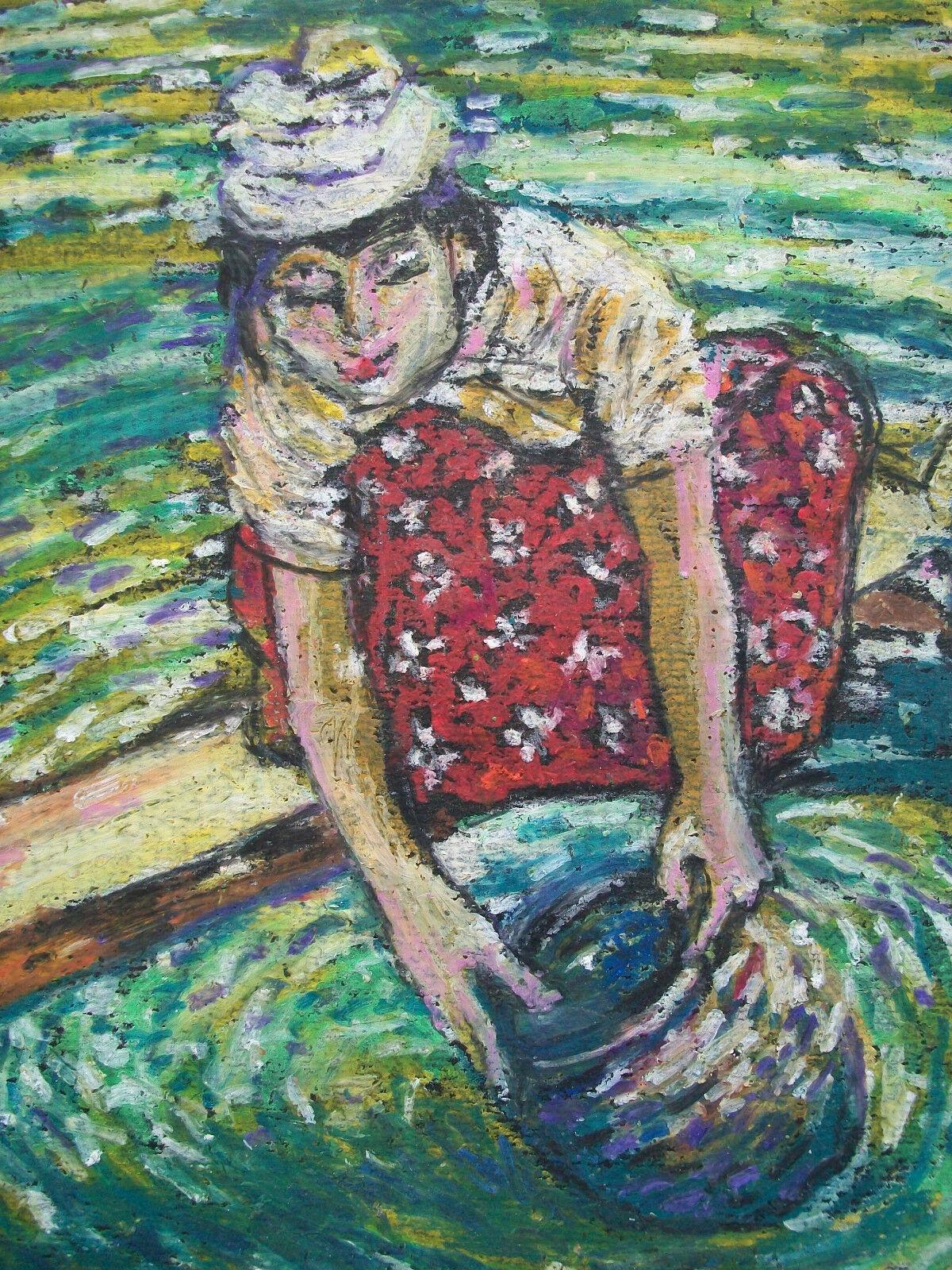 Modern AUNG KHIN - Impressionist Oil Pastel Drawing - Unsigned - Myanmar - 20th Century For Sale